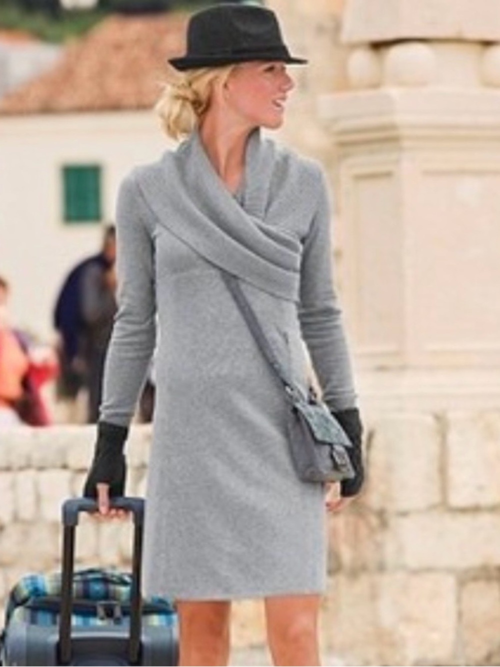 ATHLETA Sochi Gray Knit Cowl Wrap-Collar Dress - Size M